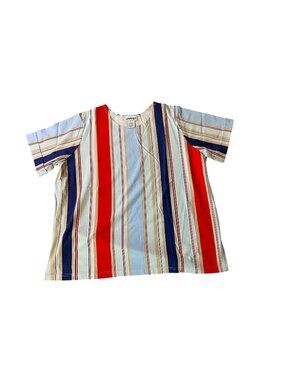 National Womens Multicolor Striped Short-Sleeve Top 2X Cotton Blend Relaxed Fit